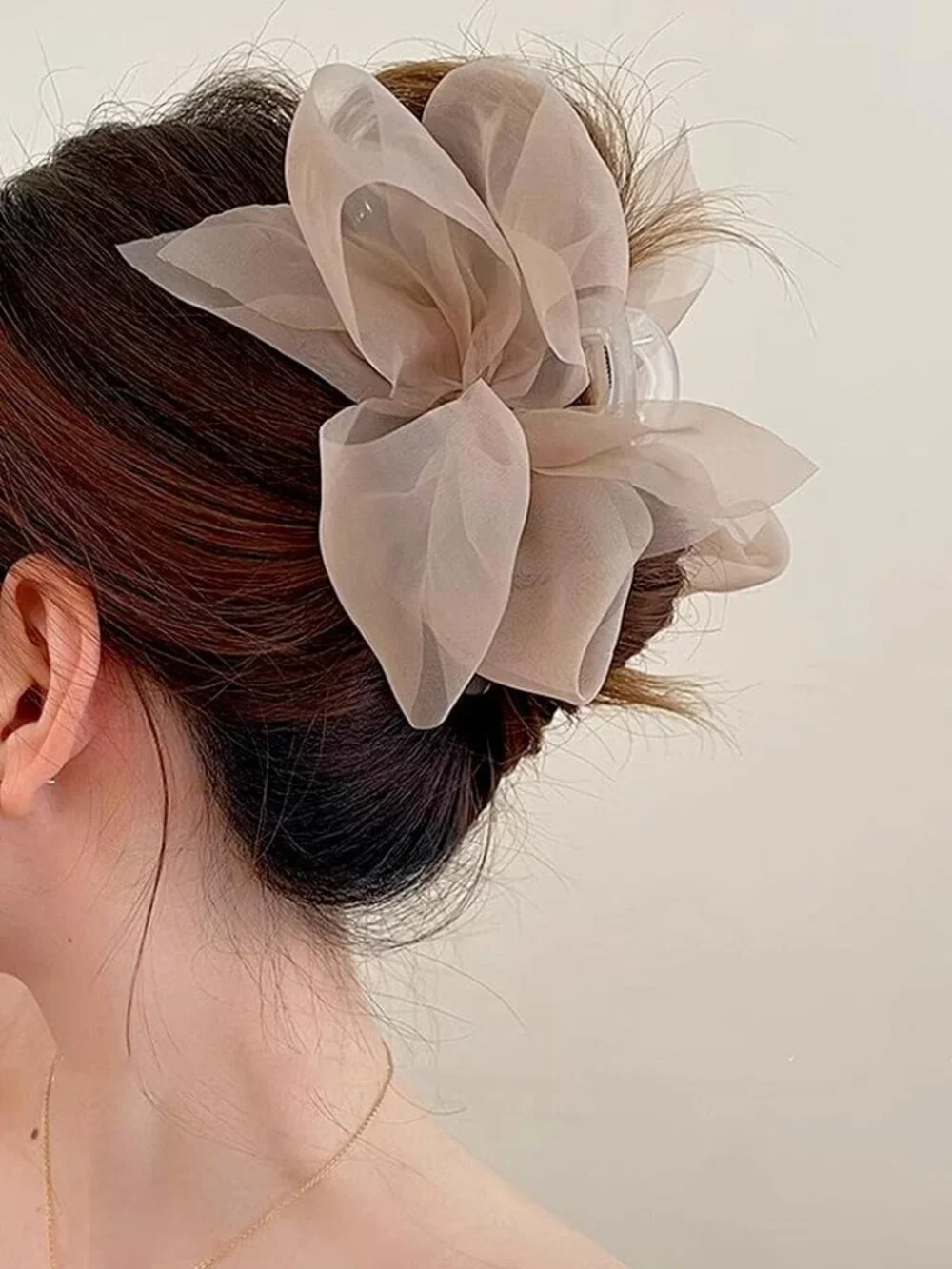 Hair Clip, Light Coffee Chiffon Bowknot Hair Claw Clips for Thick Hair, Large Cl - Picture 5 of 8